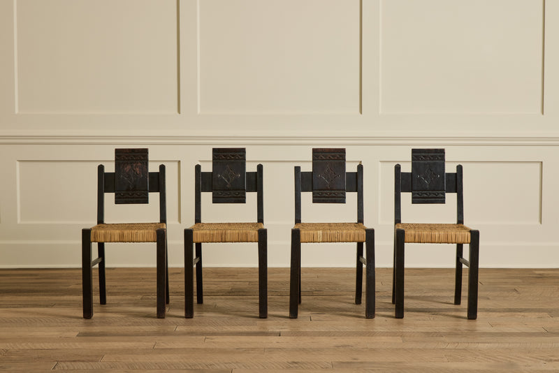 Set of 4 Brutalist Carved Chairs