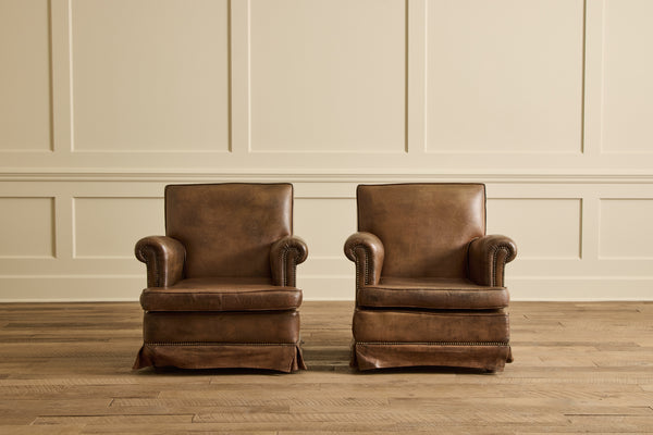 Pair of French Leather Arm Chairs