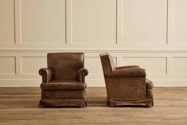 Pair of French Leather Arm Chairs