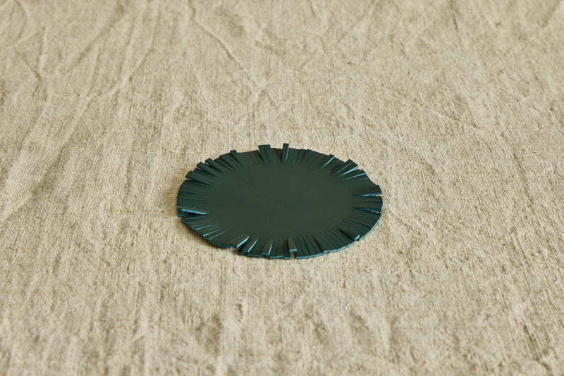 Fringe Leather Coasters in Forest