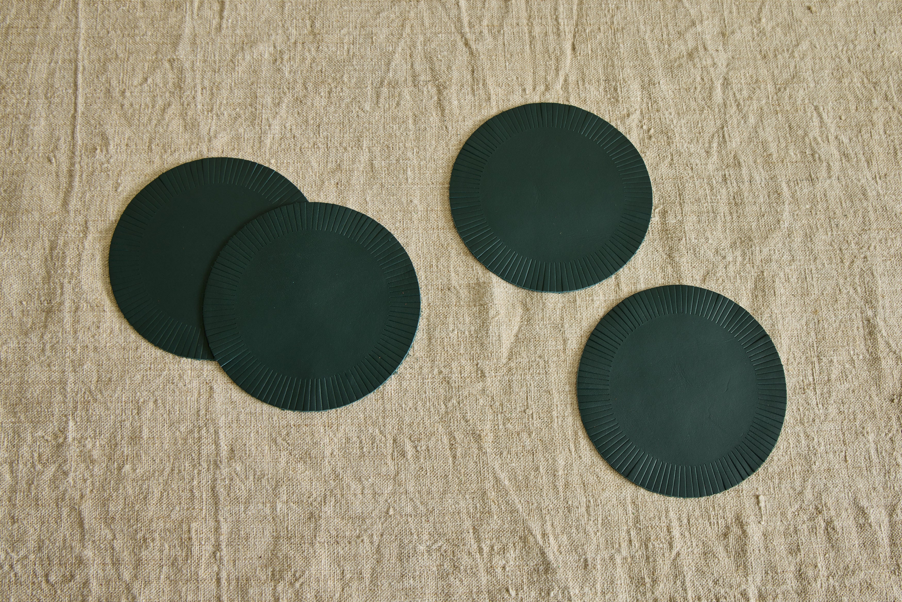 Fringe Leather Coasters in Forest, Set of 4