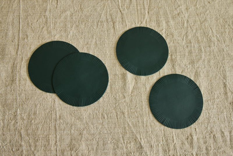 Fringe Leather Coasters in Forest