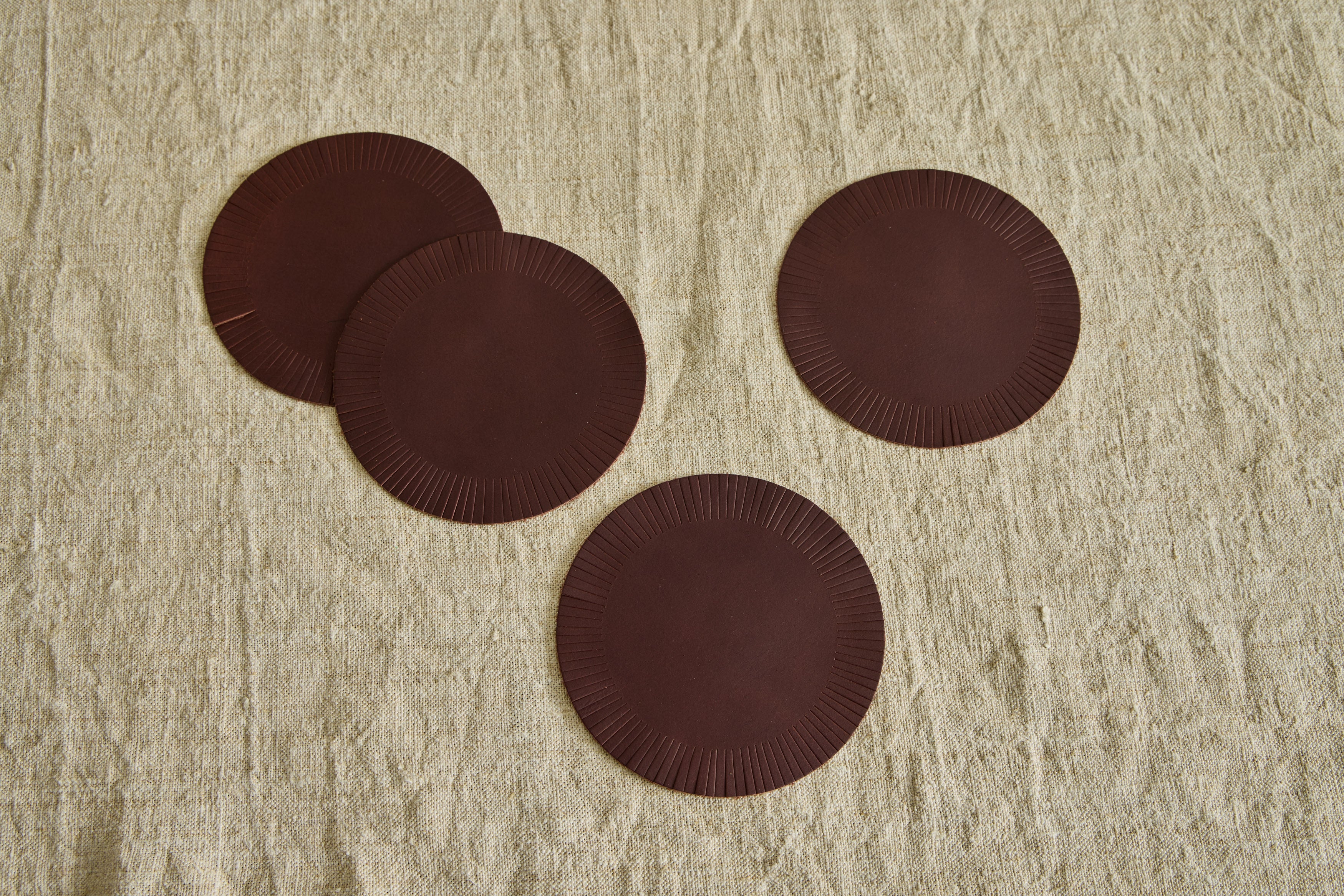 Fringe Leather Coasters in Buffalo Brown, Set of 4