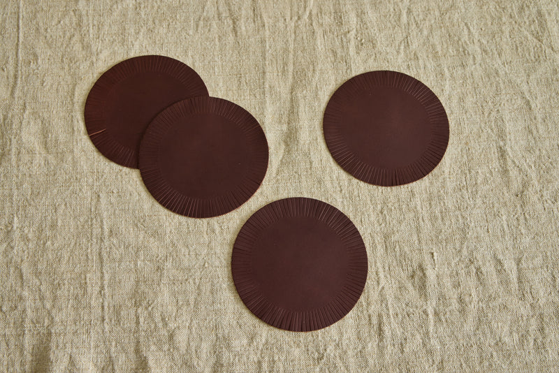 Fringe Leather Coasters in Buffalo Brown
