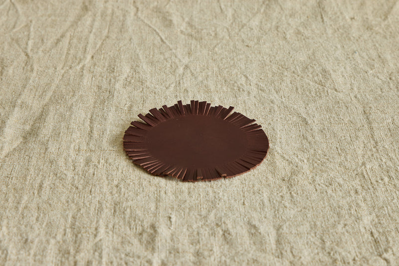 Fringe Leather Coasters in Buffalo Brown