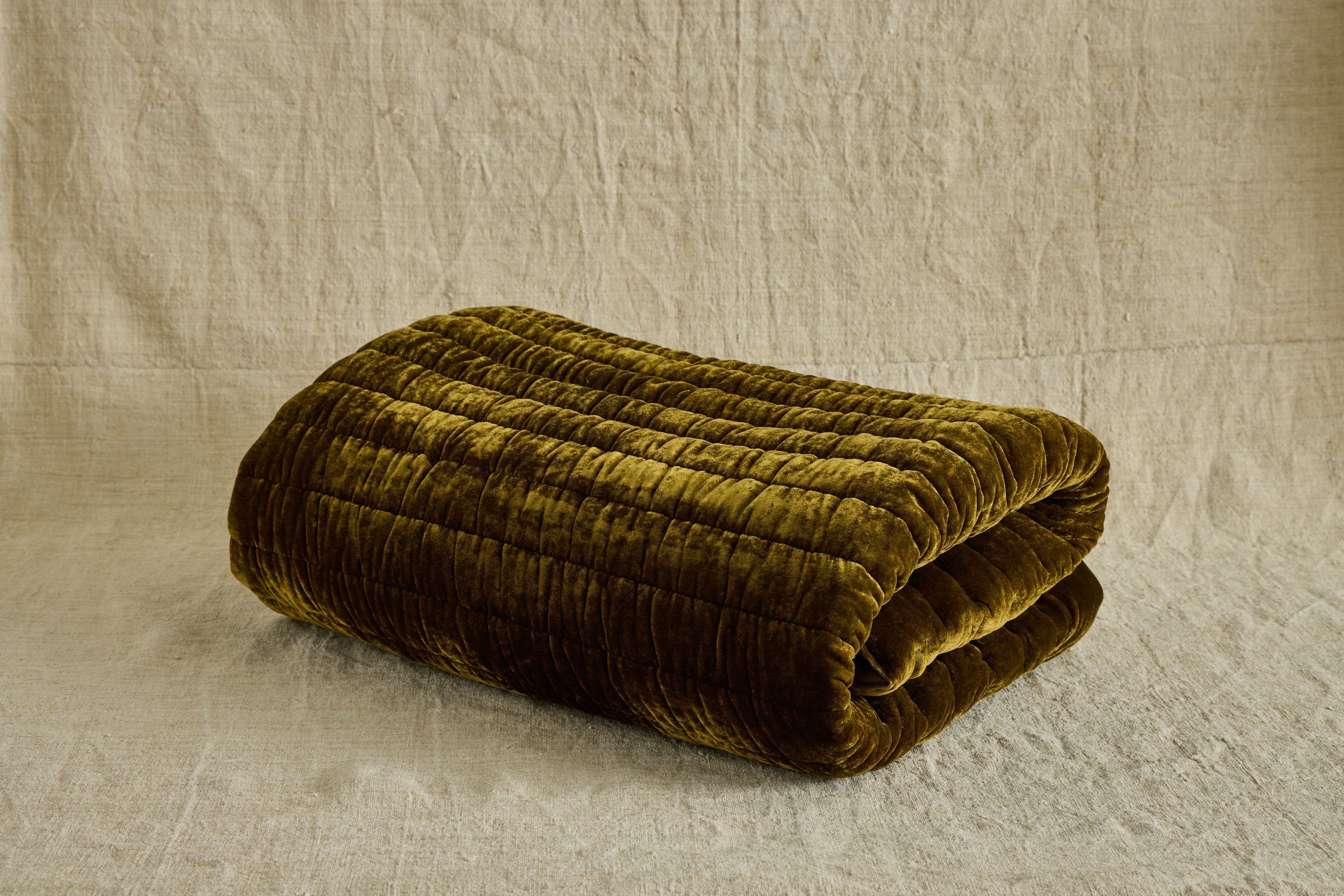 Golden Velvet and Grey Linen Throw