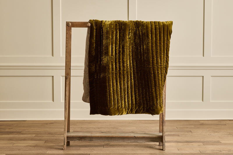 Golden Velvet and Grey Linen Throw