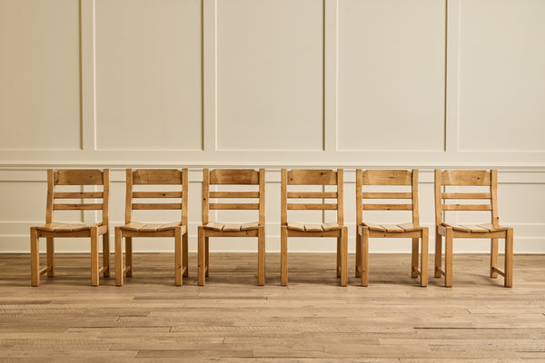 Set of 6 Brutalist Pine Chairs