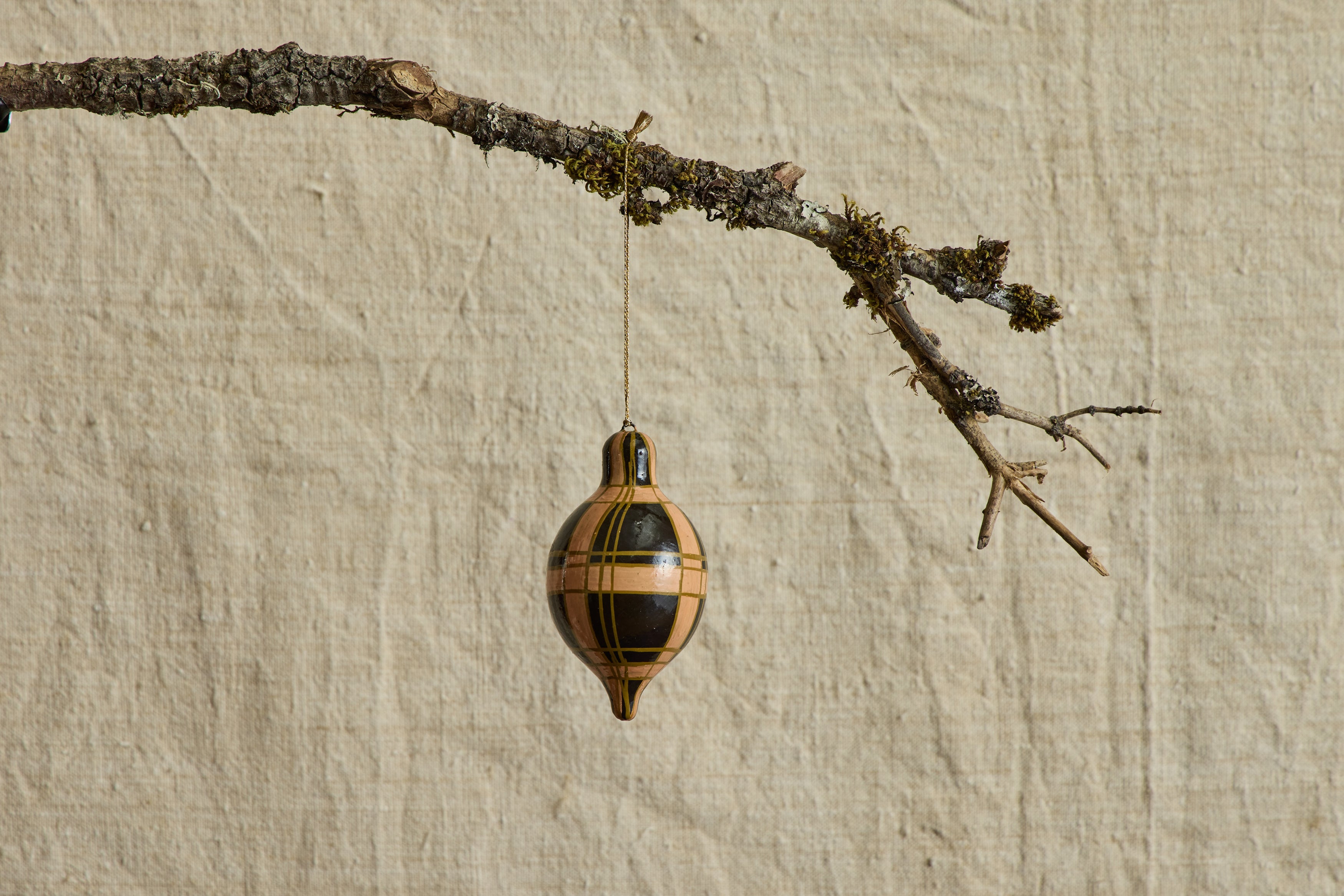 Painted Dropper Ornament, Brown Striped Plaid