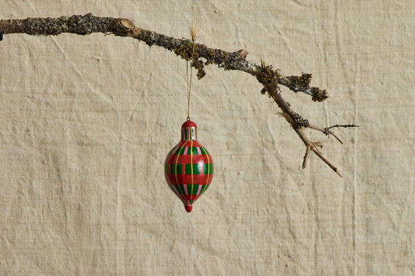 Painted Dropper Ornament, Candy Cane Plaid