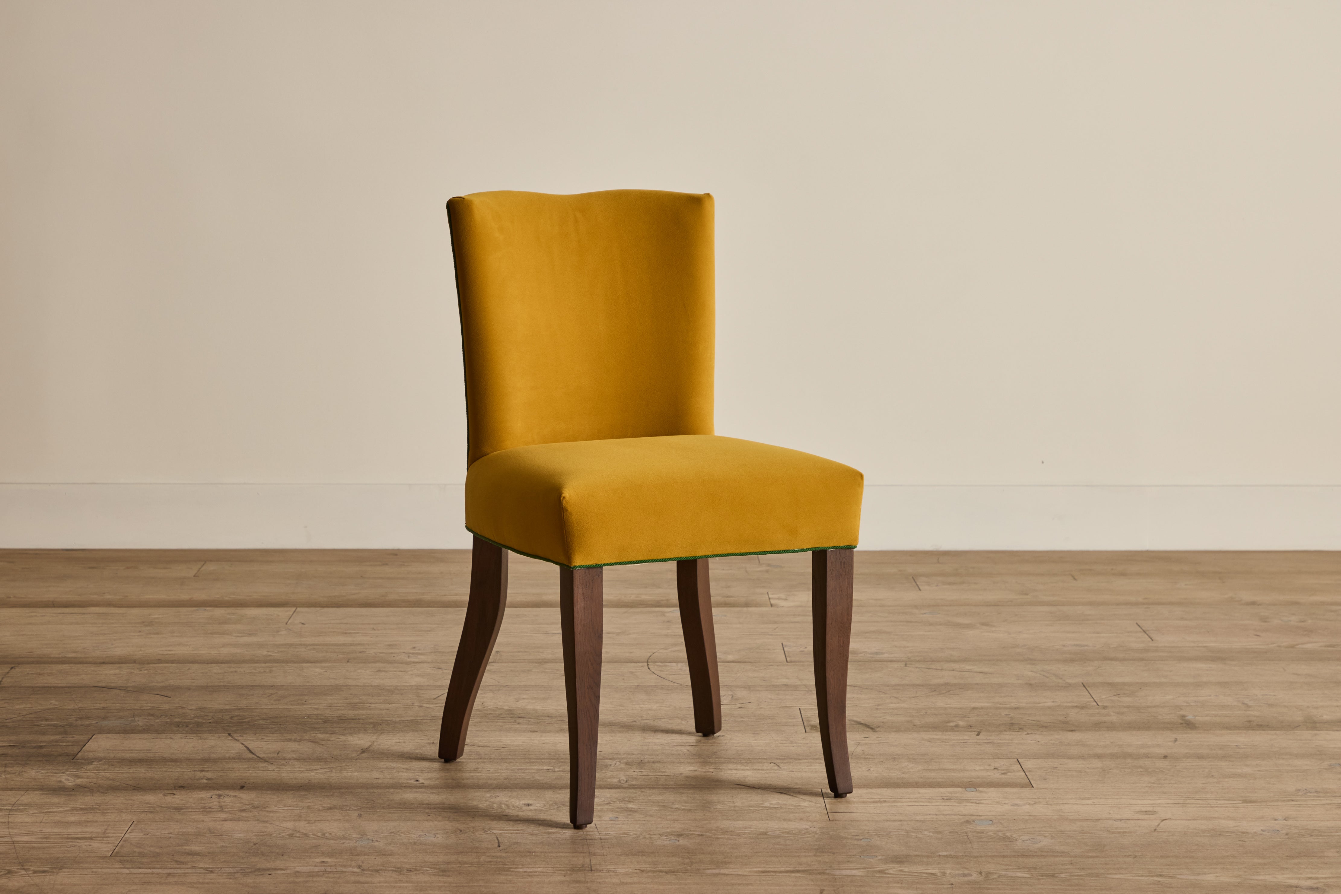 Shown in Customer's Own Material (Barker House, Velvet Ochre and Samuel & Sons, Saisons Cord in Basil) And Saddle