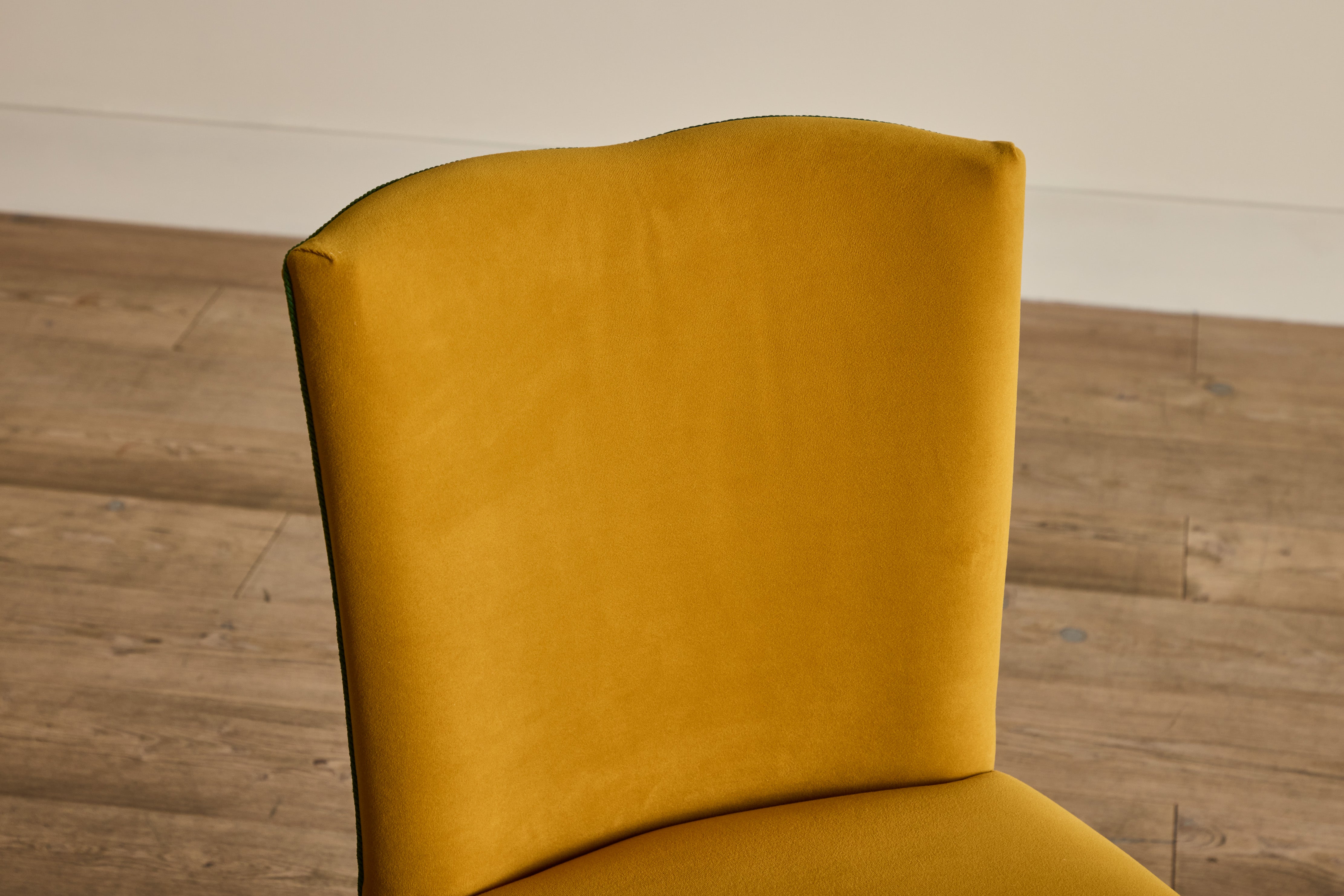Shown in Customer's Own Material (Barker House, Velvet Ochre and Samuel & Sons, Saisons Cord in Basil) And Saddle