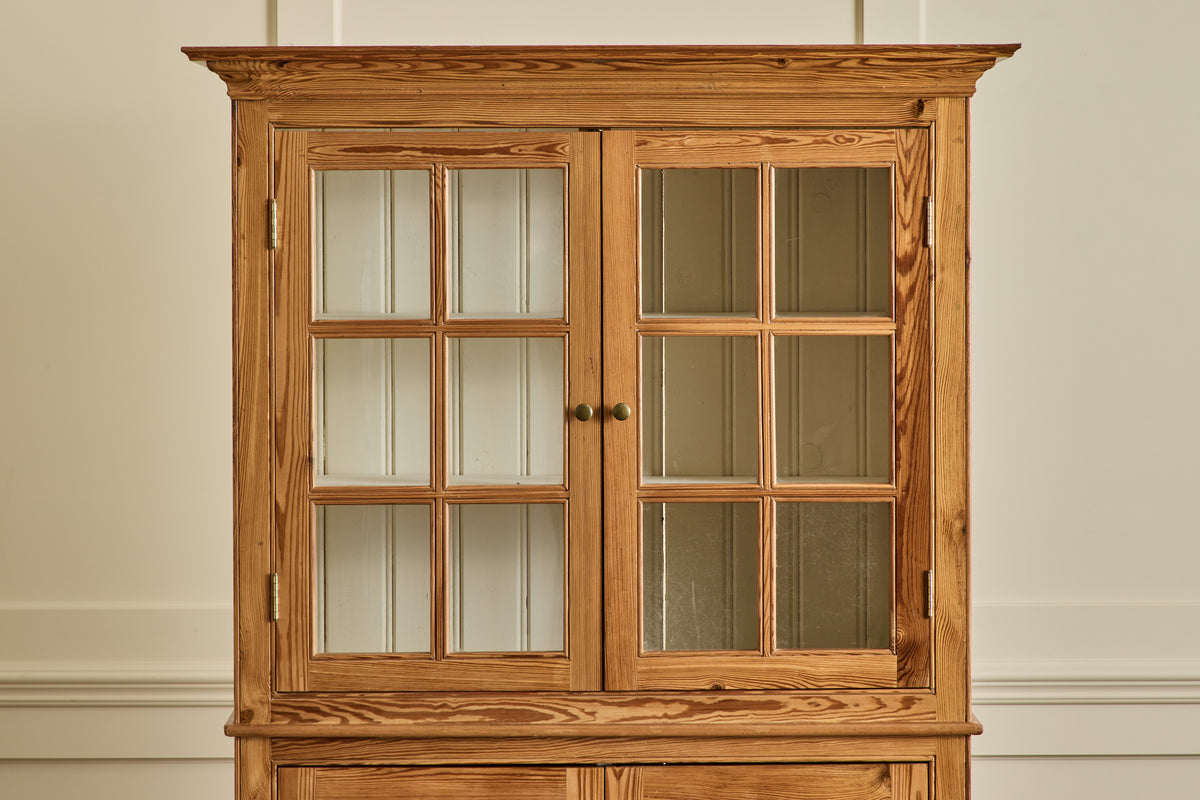 Belgian Pine Glass Door Cabinet