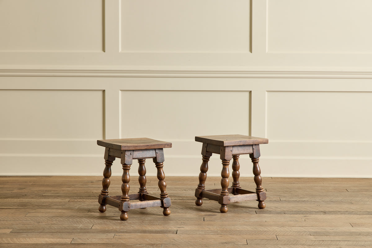 VTG PAIR OF TURNED WOOD STOOLS