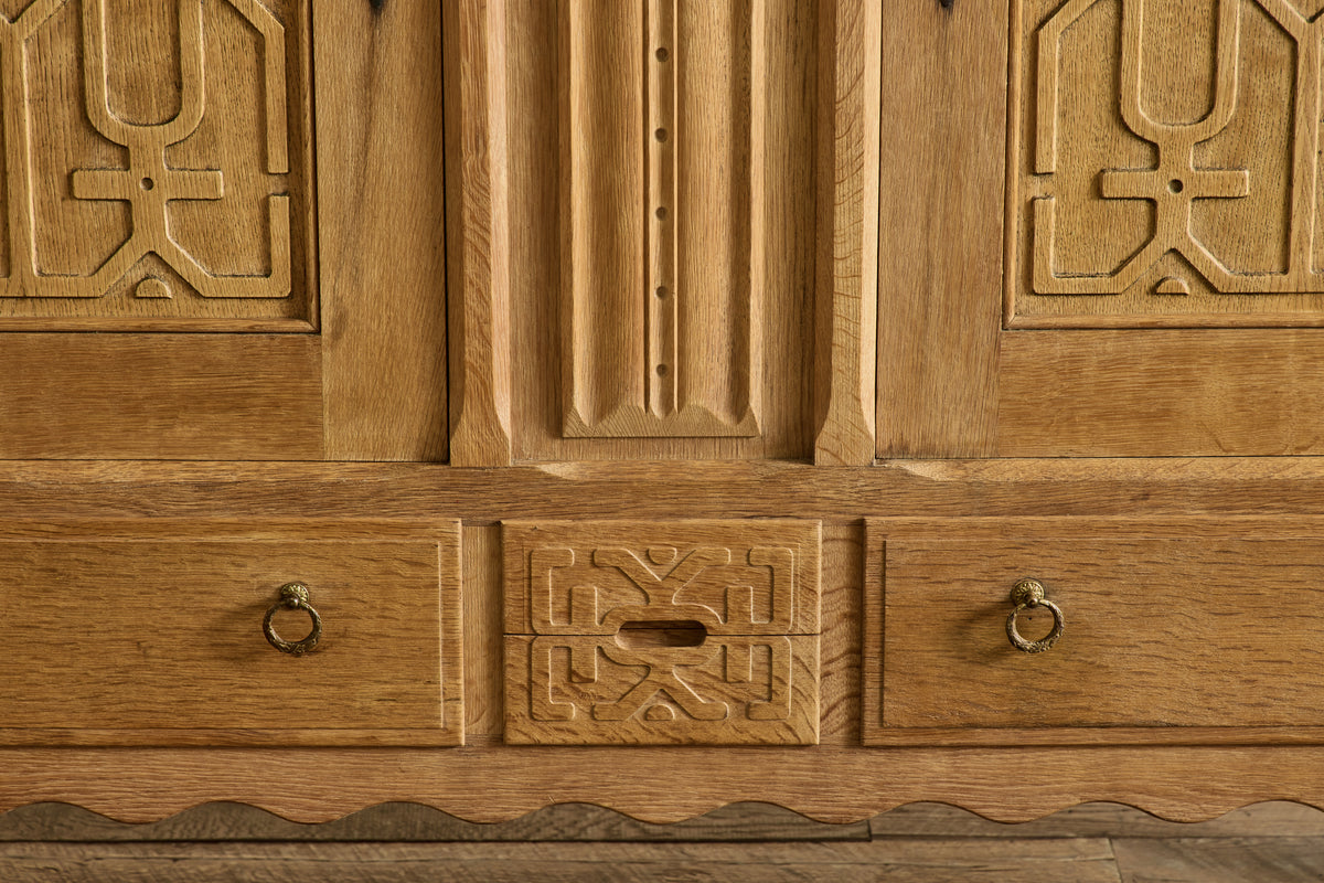 1960s Carved Oak Highboard