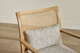 Shown in Customer’s Own Material (Susan Deliss Costanza Bosphorous Blue) and Natural Oak