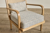 Shown in Customer’s Own Material (Susan Deliss Costanza Bosphorous Blue) and Natural Oak