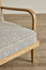 Shown in Customer’s Own Material (Susan Deliss Costanza Bosphorous Blue) and Natural Oak