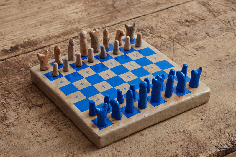 Blue Earthenware Chess Set