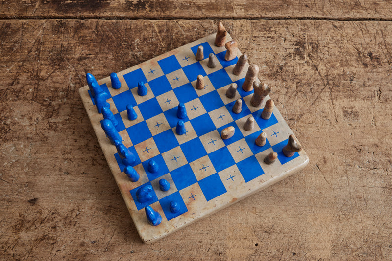 Blue Earthenware Chess Set