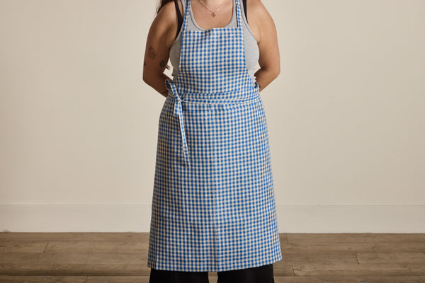 Linen Apron in Blue Plaid