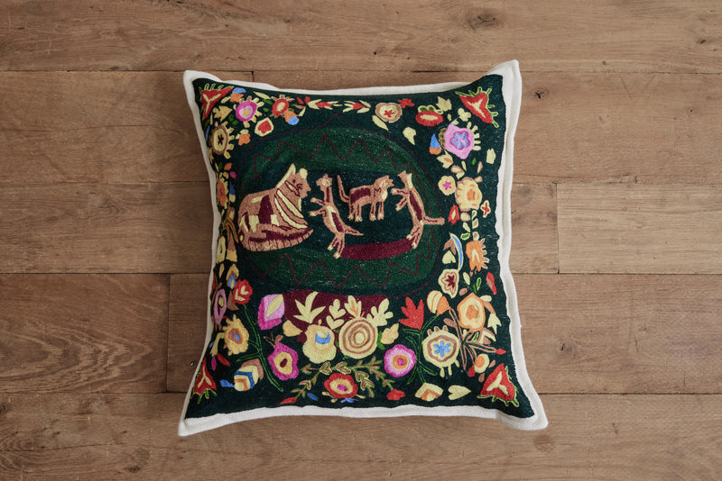 Embroidered Cashmere Kitten Pillow