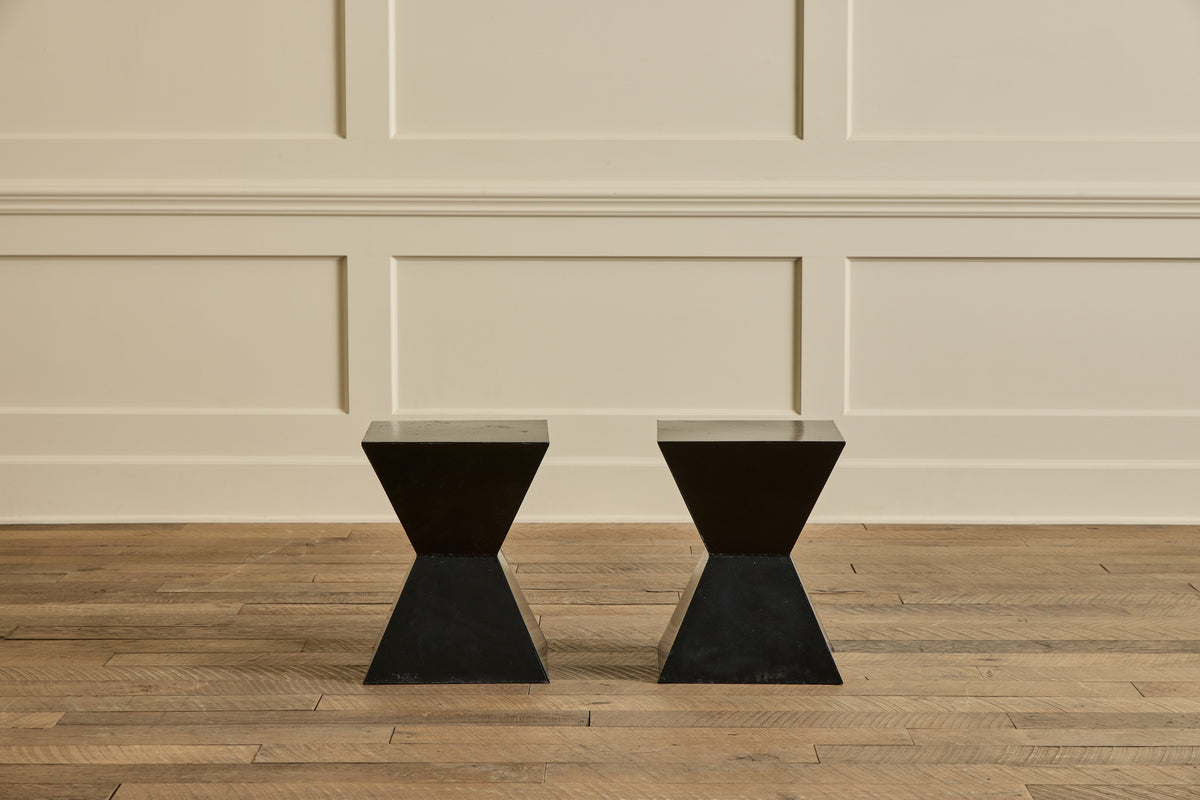 VTG PAIR OF BLACK GEOMETRIC SIDE TABLES
