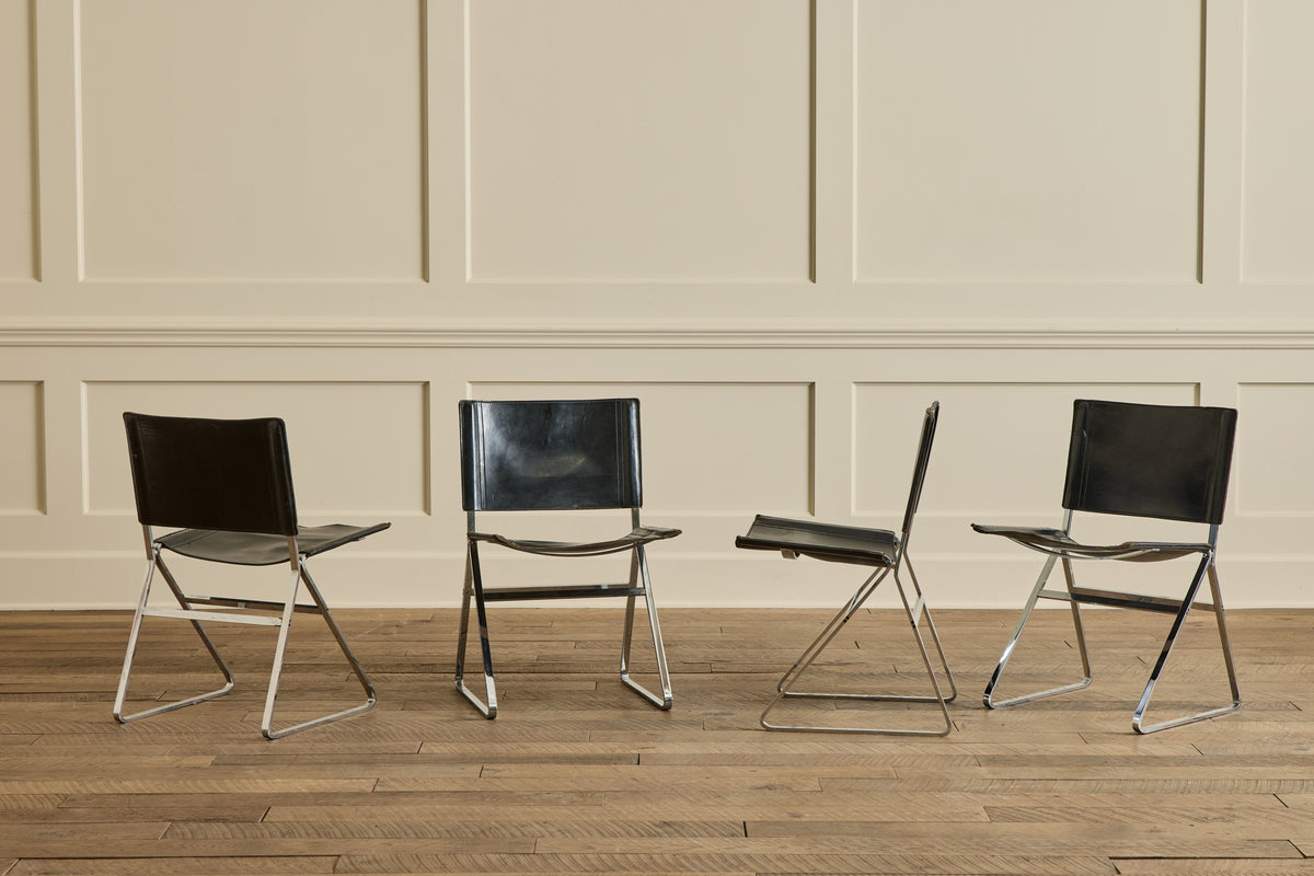 VTG SET OF 4 ITALIAN LEATHER CHAIRS