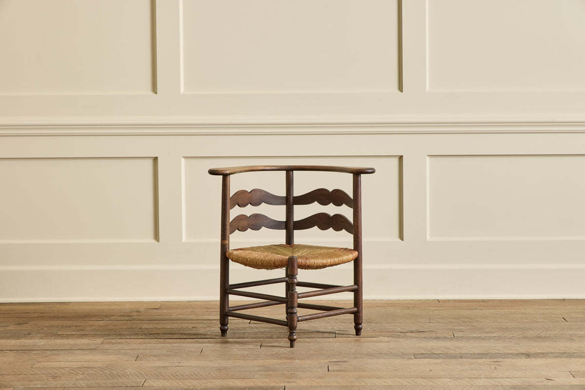 VTG WOOD & RUSH CORNER CHAIR
