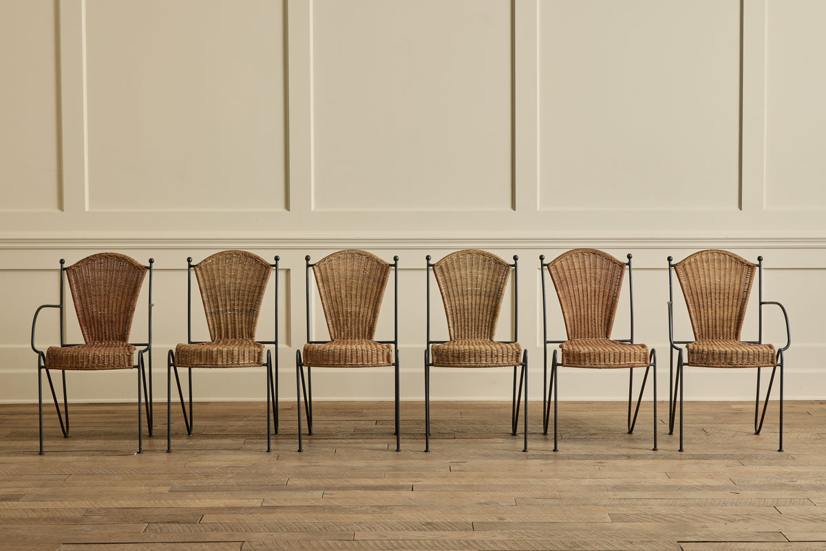 Set of 6 Iron & Wicker Chairs
