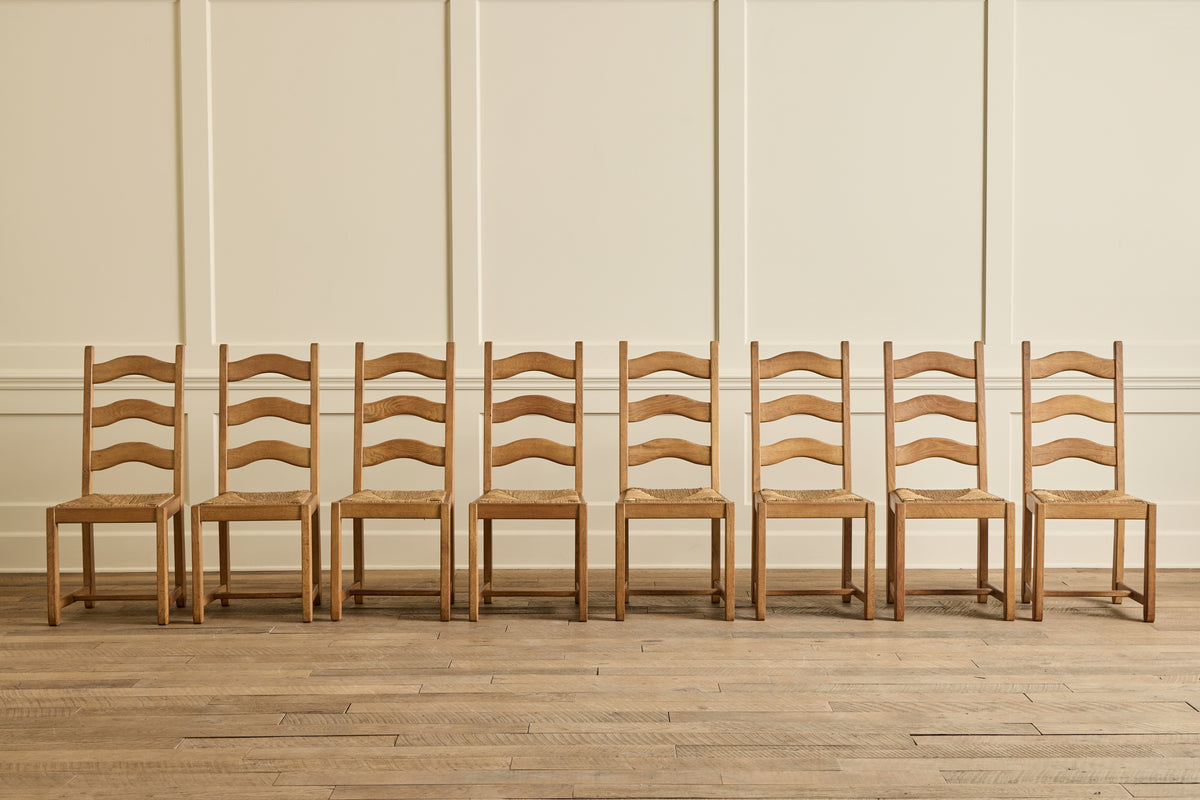 VTG SET OF 8 LADDER BACK RUSH CHAIRS