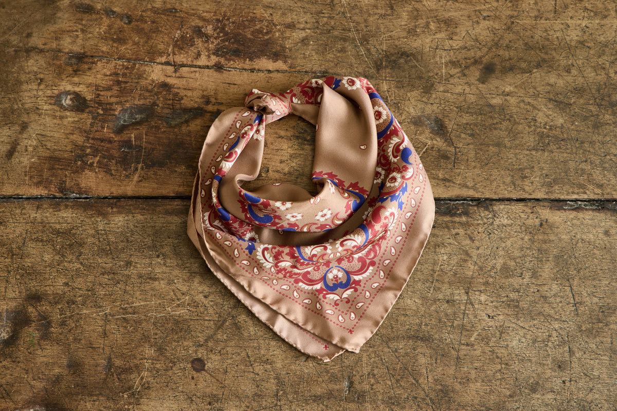 Small Flower Bandana Scarf in Camel