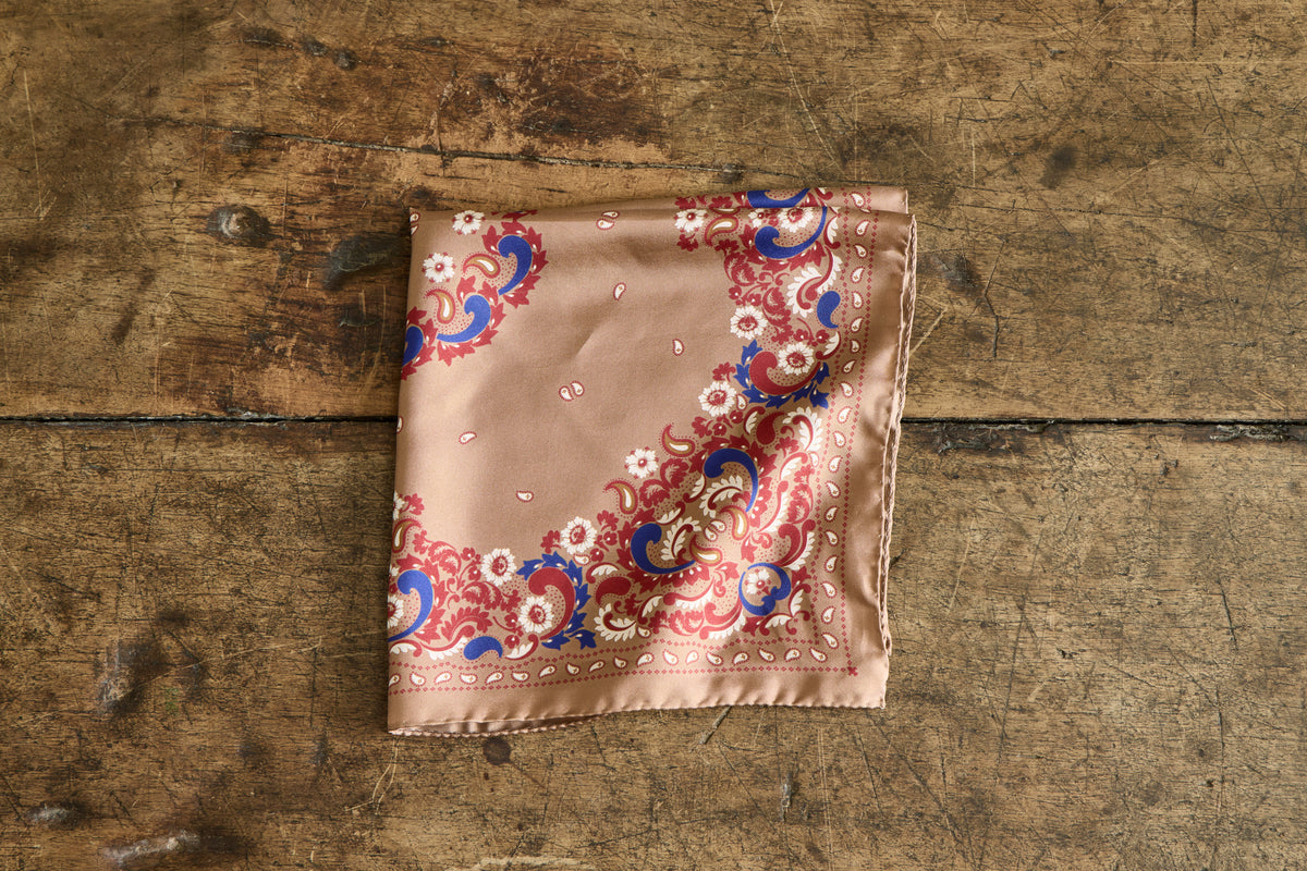 Small Flower Bandana Scarf in Camel