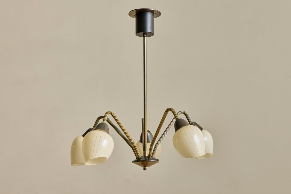 Scandinavian Brass & Glass Chandelier
