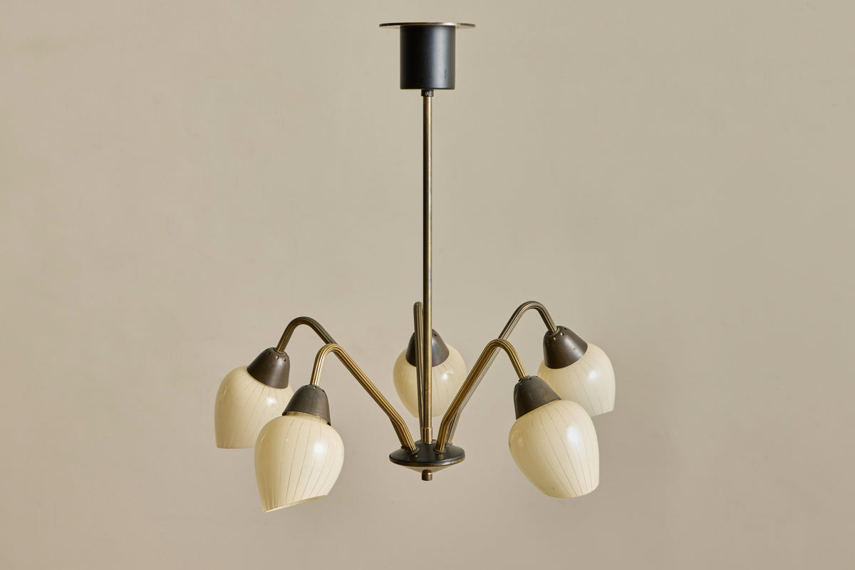 Scandinavian Brass & Glass Chandelier