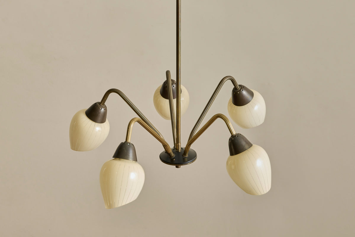 Scandinavian Brass & Glass Chandelier