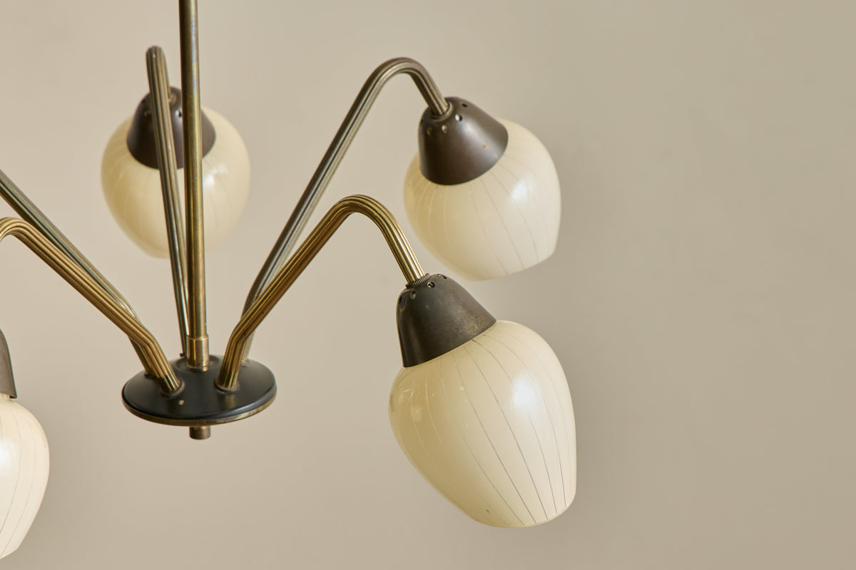 Scandinavian Brass & Glass Chandelier