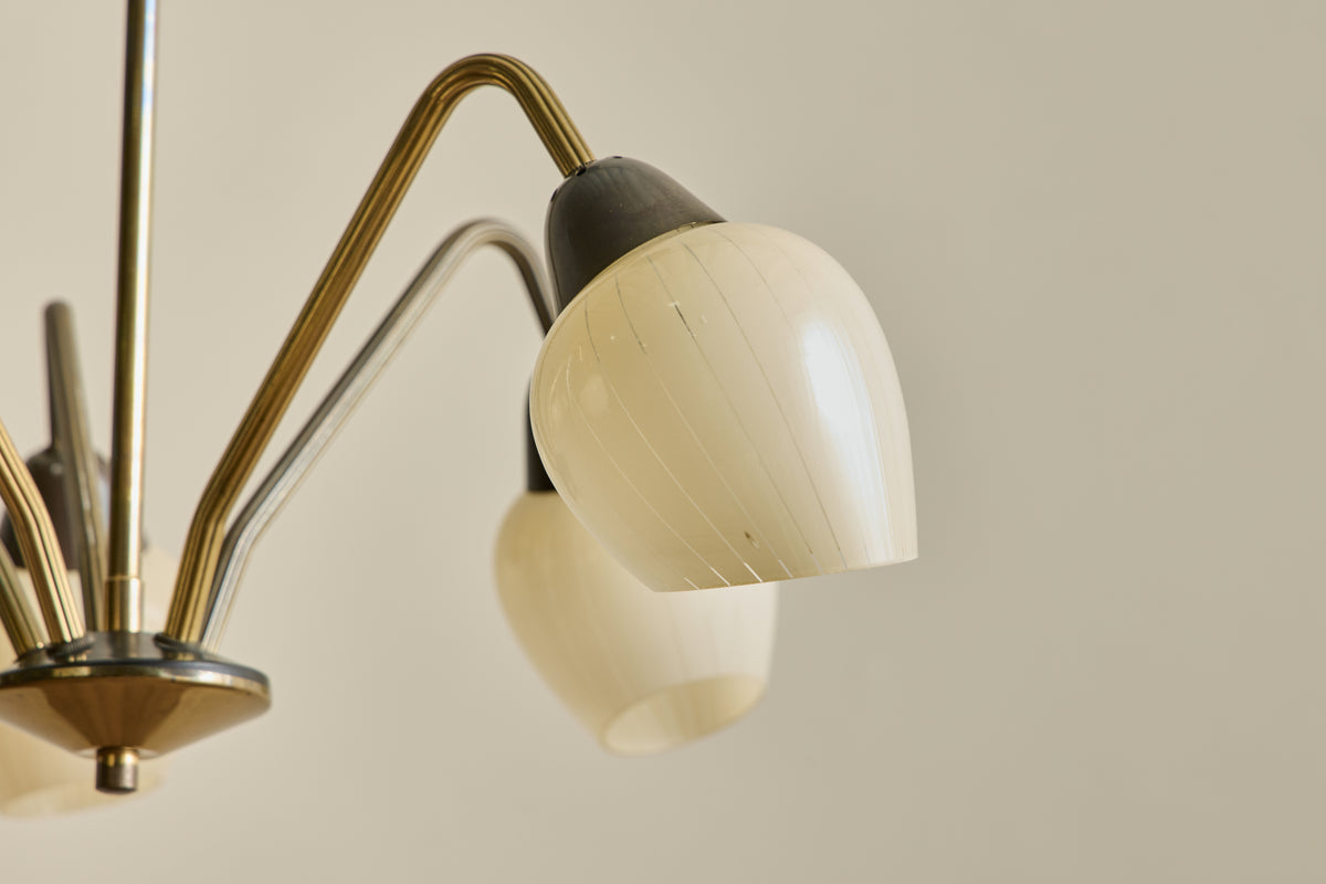Scandinavian Brass & Glass Chandelier