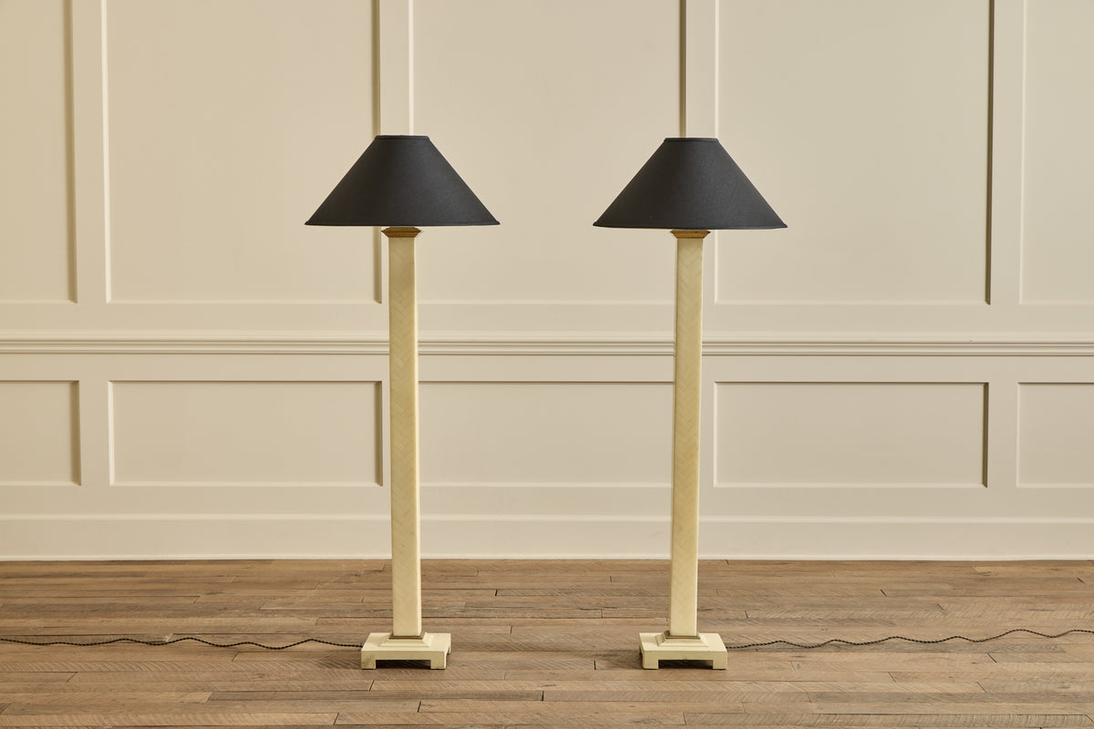 VTG PAIR OF TESSELLATED BONE FLOOR LAMPS
