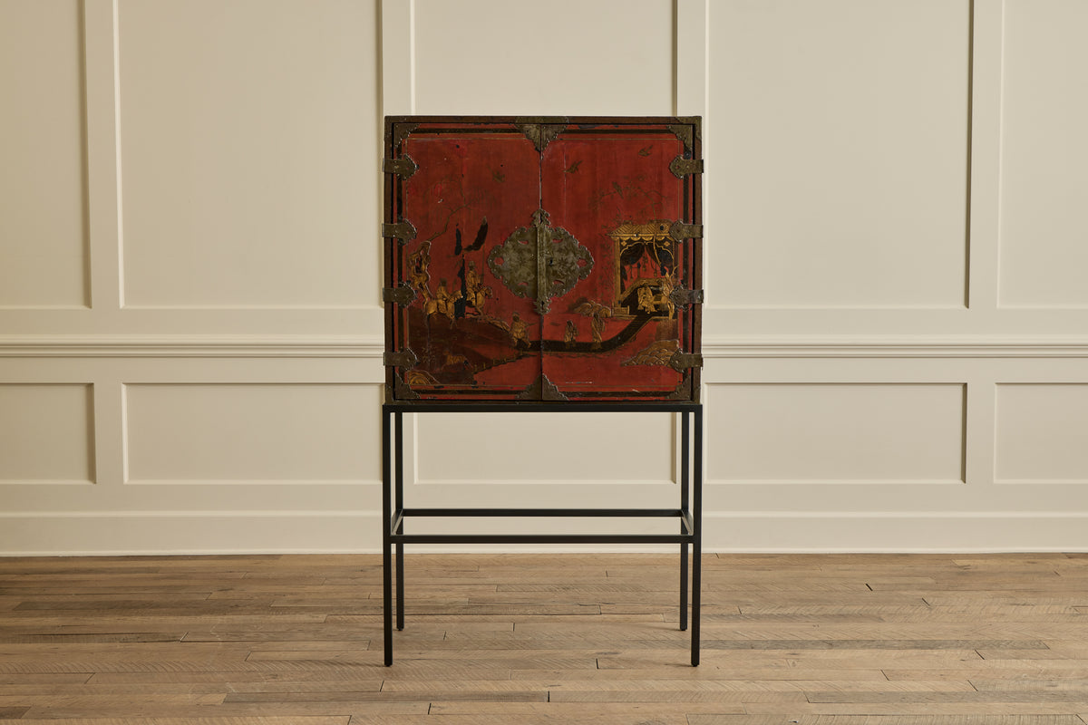 1950s Red Chinois Bar Cabinet