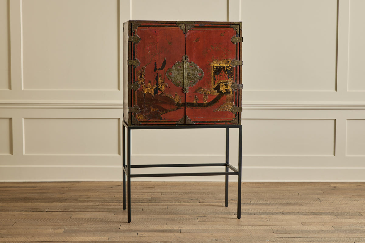 1950s Red Chinois Bar Cabinet