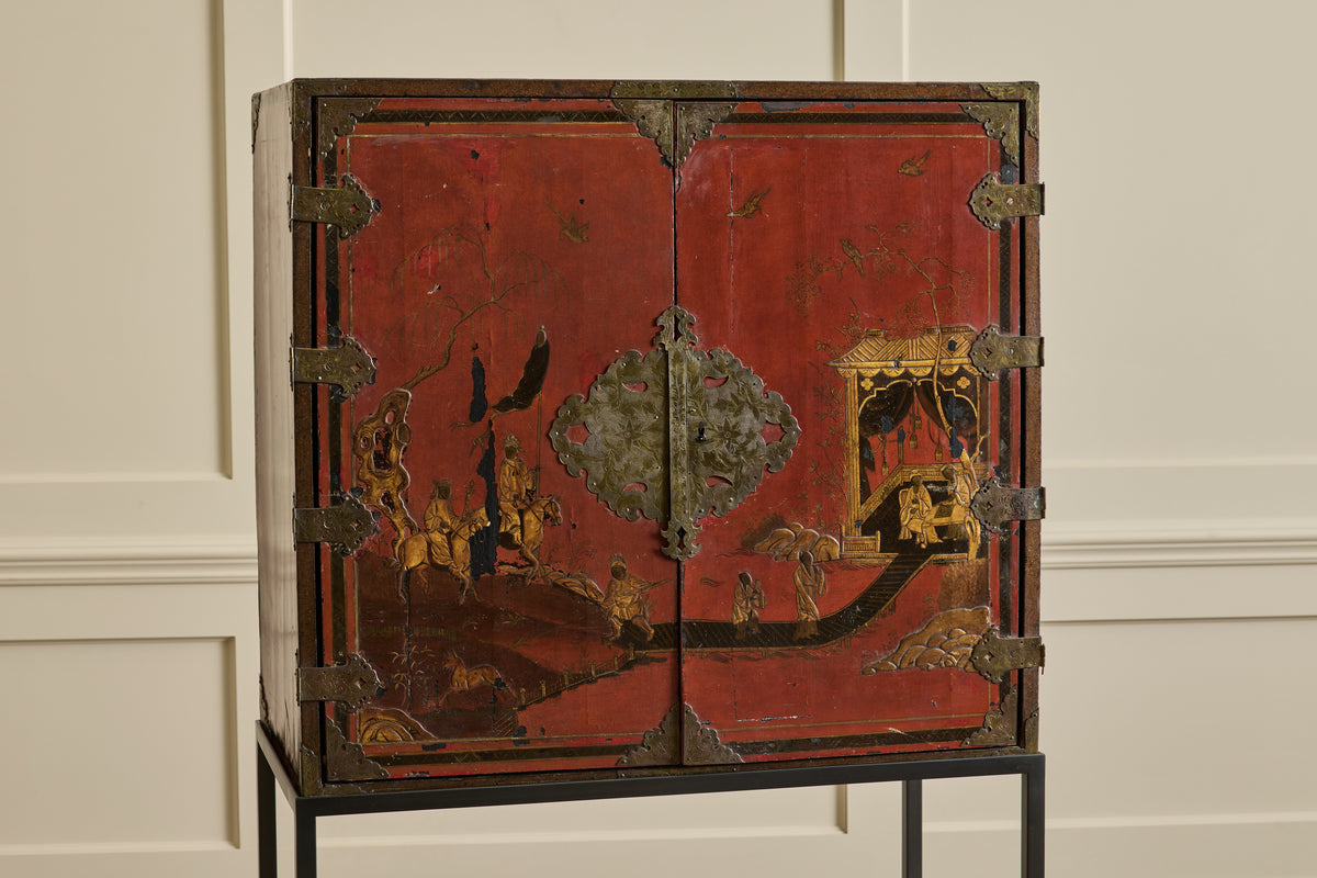 1950s Red Chinois Bar Cabinet