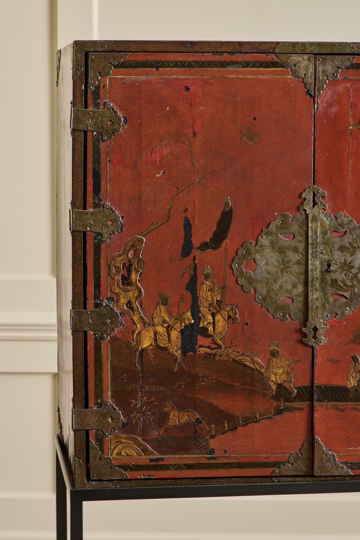 1950s Red Chinois Bar Cabinet