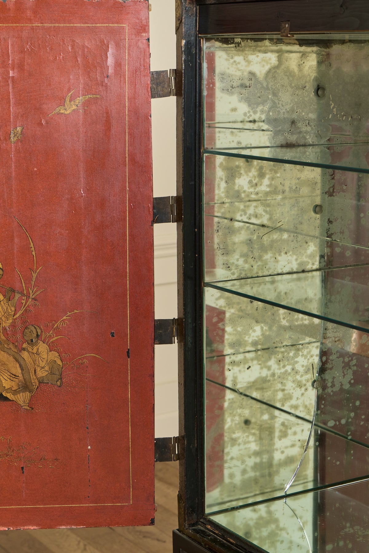 1950s Red Chinois Bar Cabinet