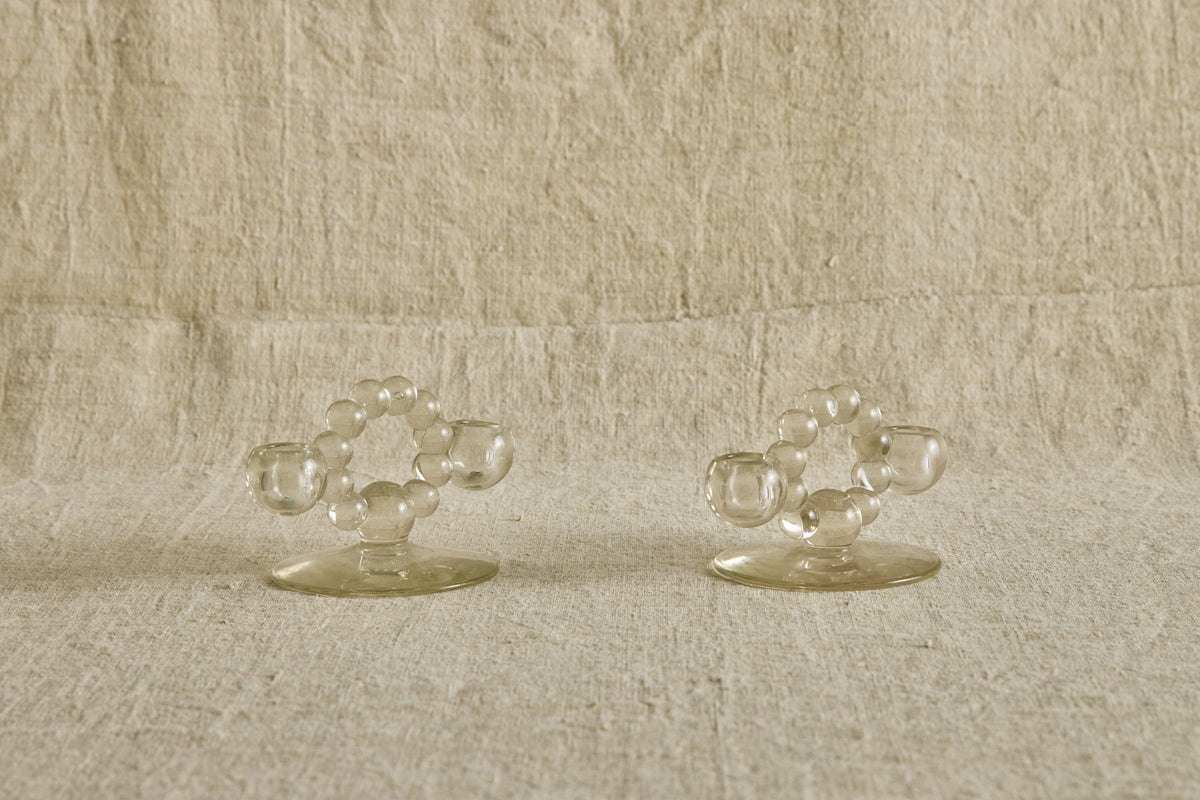 Pair of Beaded Glass Candle Holders