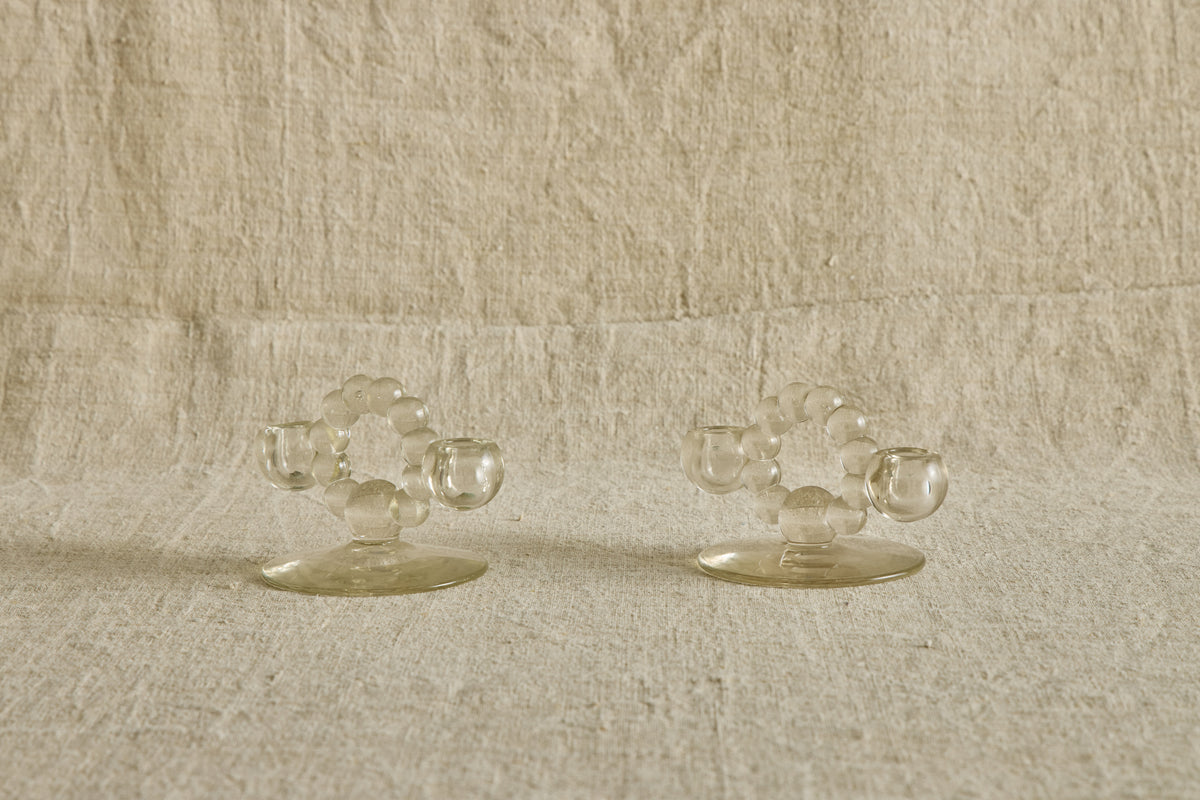 Pair of Beaded Glass Candle Holders