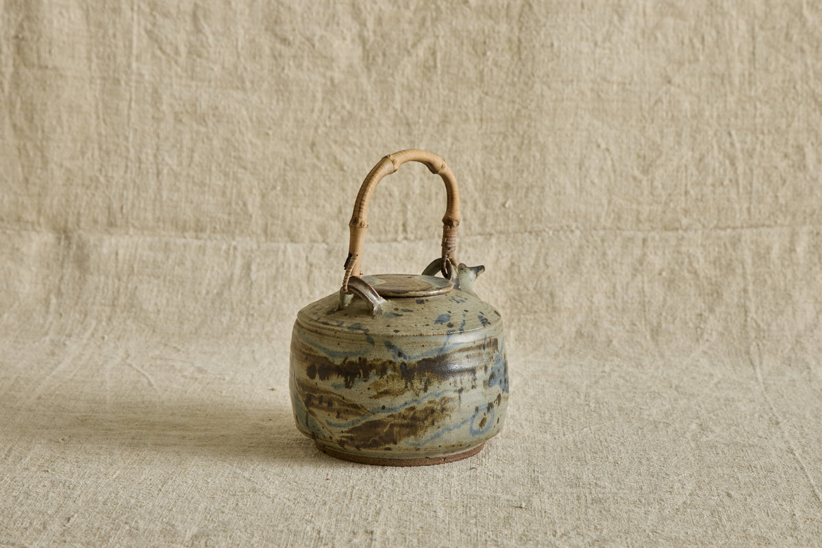 Blue Ceramic Teapot with Bamboo Handle