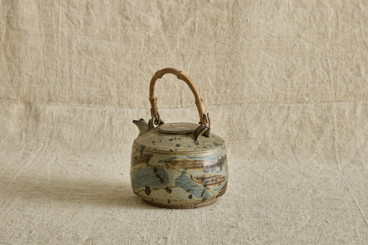 Blue Ceramic Teapot with Bamboo Handle