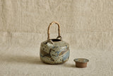 Blue Ceramic Teapot with Bamboo Handle
