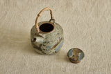 Blue Ceramic Teapot with Bamboo Handle